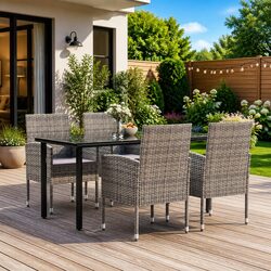 Concise 5-Piece Outdoor Dining Set with Cushions
