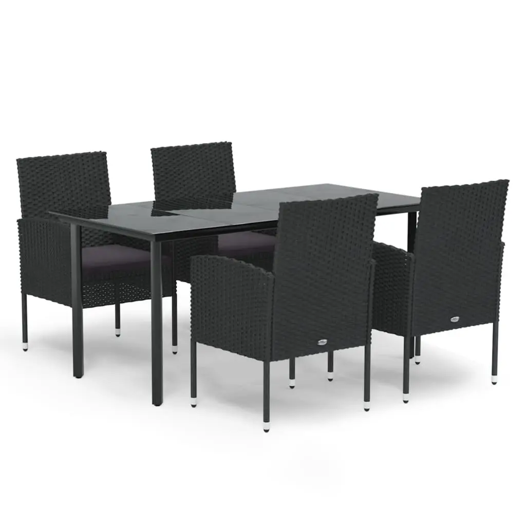 5 Piece Outdoor Dining Set Black Poly Rattan Garden Furniture Table Chairs