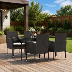 Outdoor Dining Set 5 Piece Garden Furniture Black Poly Rattan Chairs Table