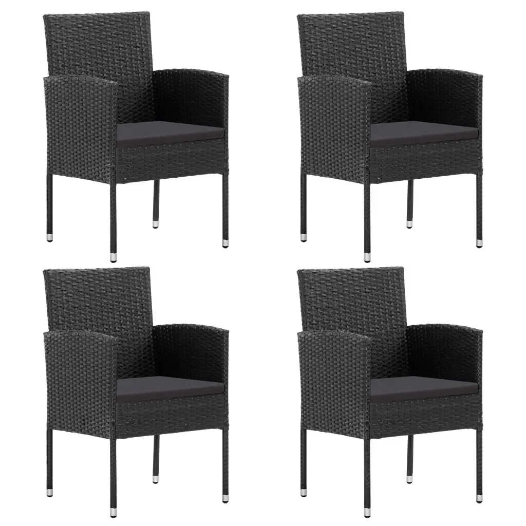 5 Piece Outdoor Dining Set Black Weather Resistant Poly Rattan with Cushions
