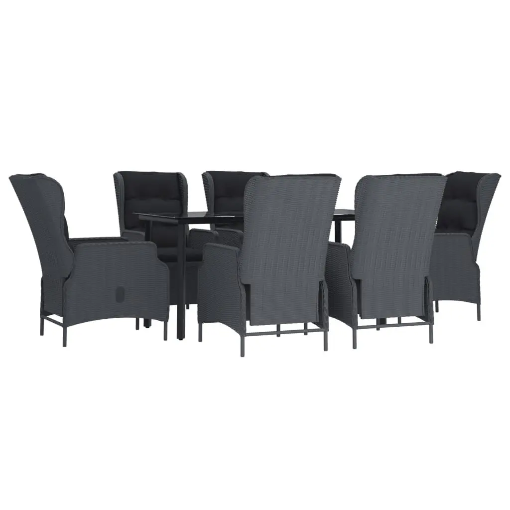 Garden Dining Set Grey Outdoor Furniture 7 Piece Poly Rattan Table and Chairs with Adjustable Backrests and Padded Cushions