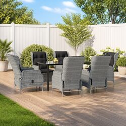 Garden Dining Set 7 Piece Outdoor Furniture Grey Poly Rattan Patio Table Chairs