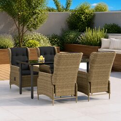 5 Piece Garden Dining Set Outdoor Patio Furniture Brown Poly Rattan with