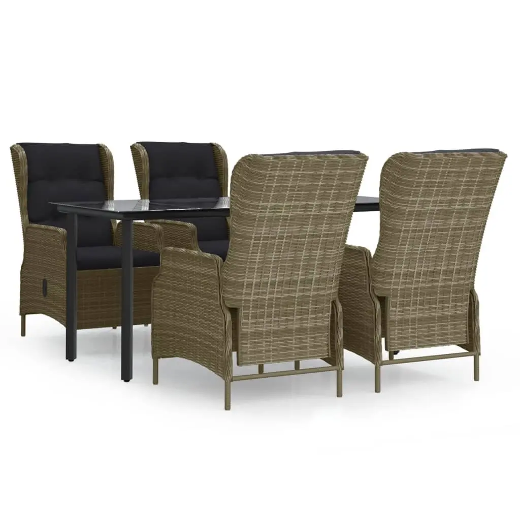 5 Piece Garden Dining Set Brown Outdoor Patio Furniture with Adjustable Backrest and Padded Cushions