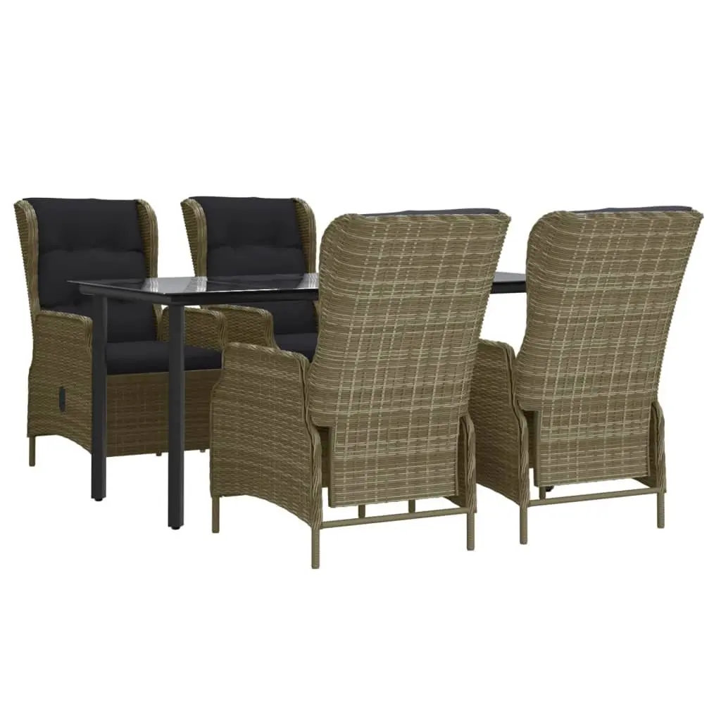 5 Piece Garden Dining Set Brown Outdoor Patio Furniture with Adjustable Backrest and Padded Cushions