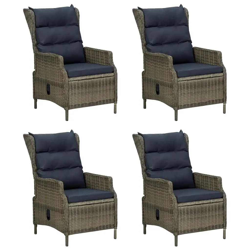 5 Piece Garden Dining Set Brown Outdoor Patio Furniture with Adjustable Backrest and Padded Cushions