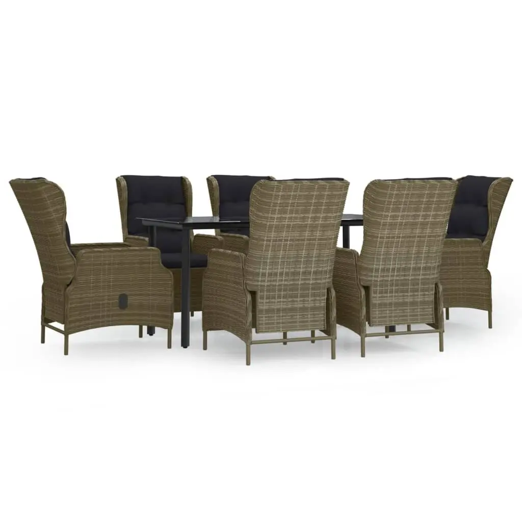 Garden Dining Set 7 Piece Brown Poly Rattan Outdoor Patio Furniture Table Chairs