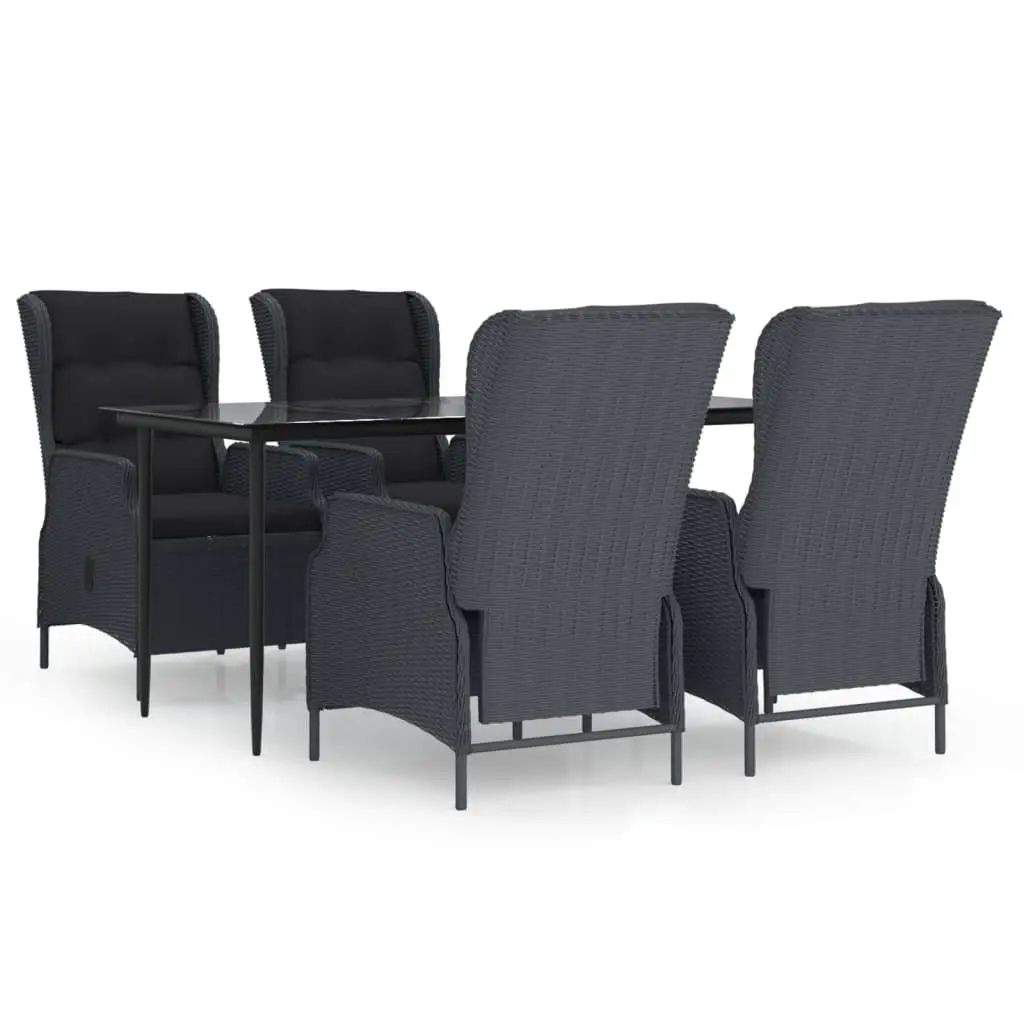5 Piece Outdoor Dining Set Grey Poly Rattan Patio Table Chairs Adjustable Backrest