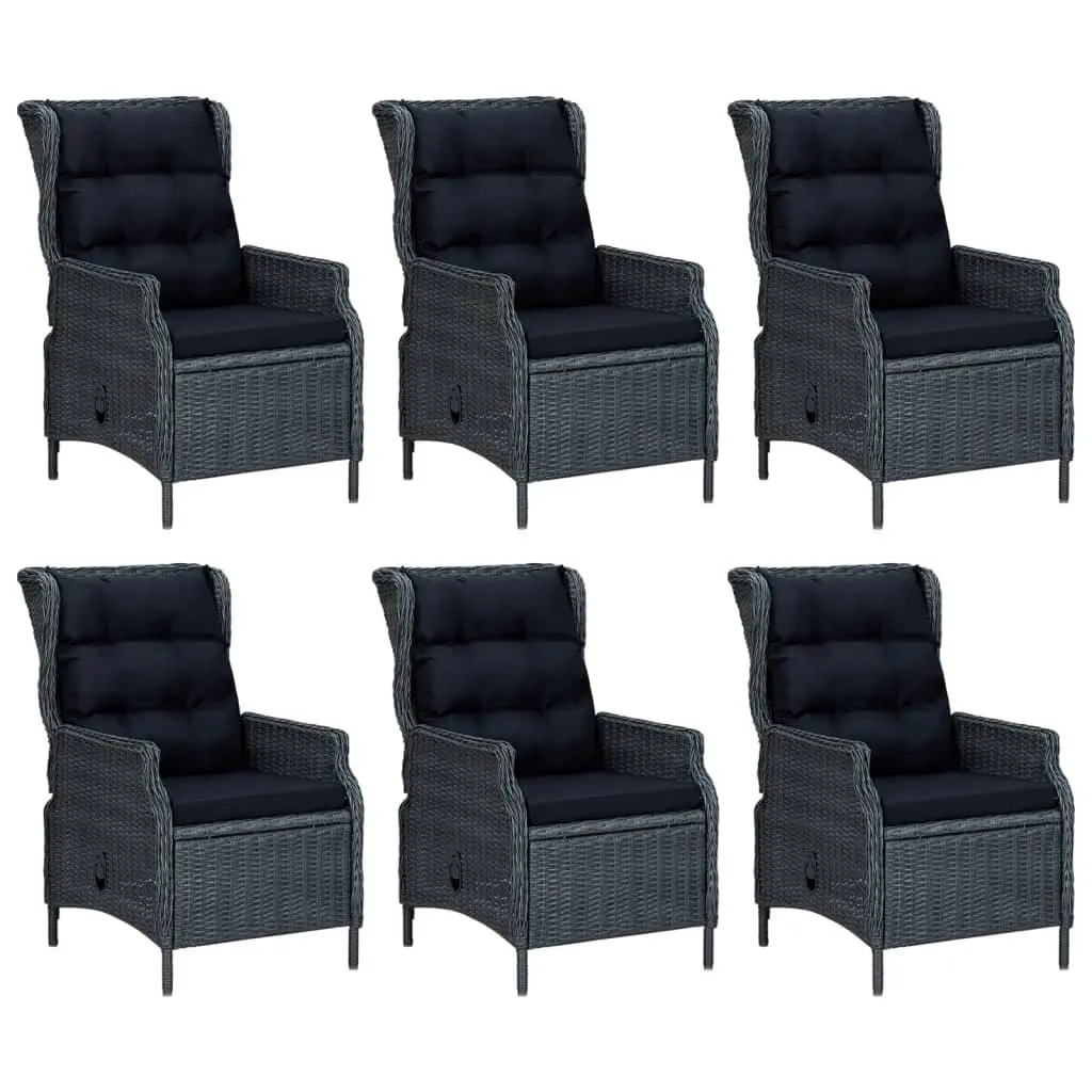 7 Piece Garden Dining Set Grey Poly Rattan Outdoor Furniture Adjustable Backrest Padded Cushions