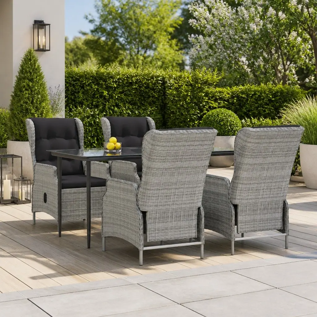 Garden Dining Set Grey 5 Piece Outdoor Furniture Poly Rattan Table Chairs