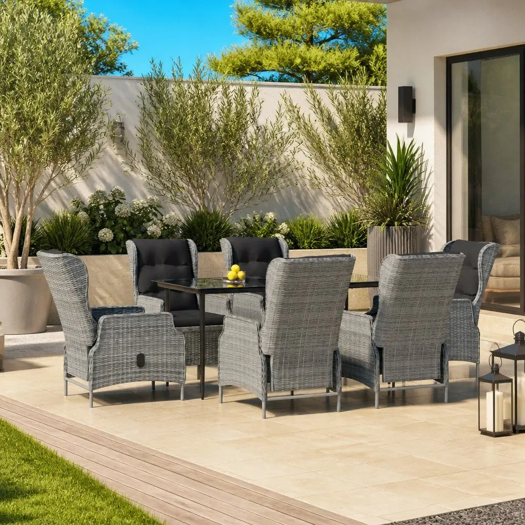 Garden Dining Set 7 Piece Outdoor Patio Furniture Grey Poly Rattan Table Chairs