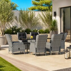 Garden Dining Set 7 Piece Outdoor Patio Furniture Grey Poly Rattan Table Chairs