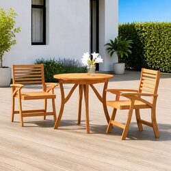 Garden Dining Set 3 Piece Outdoor Patio Furniture Brown Acacia Wood Table Chairs