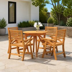 Garden Dining Set 5 Piece Outdoor Furniture Brown Solid Wood Acacia Table Chairs