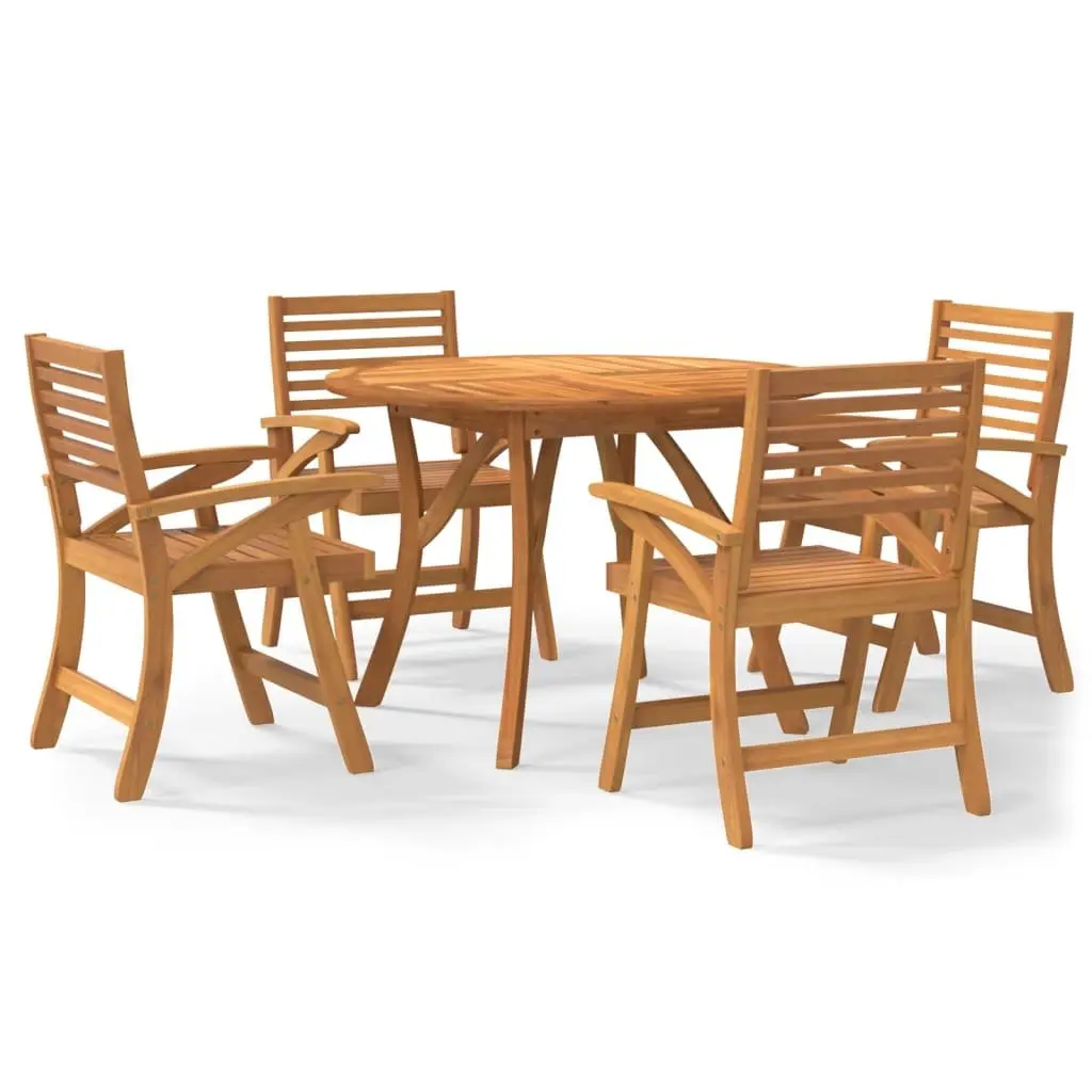Garden Dining Set Brown 5 Piece Solid Acacia Wood Outdoor Furniture Table Chairs