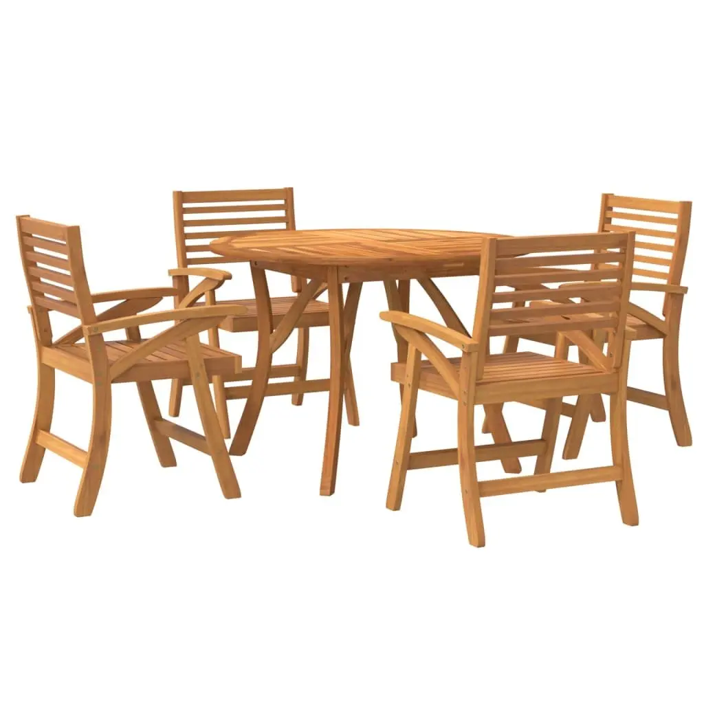 Garden Dining Set Brown 5 Piece Solid Acacia Wood Outdoor Furniture Table Chairs