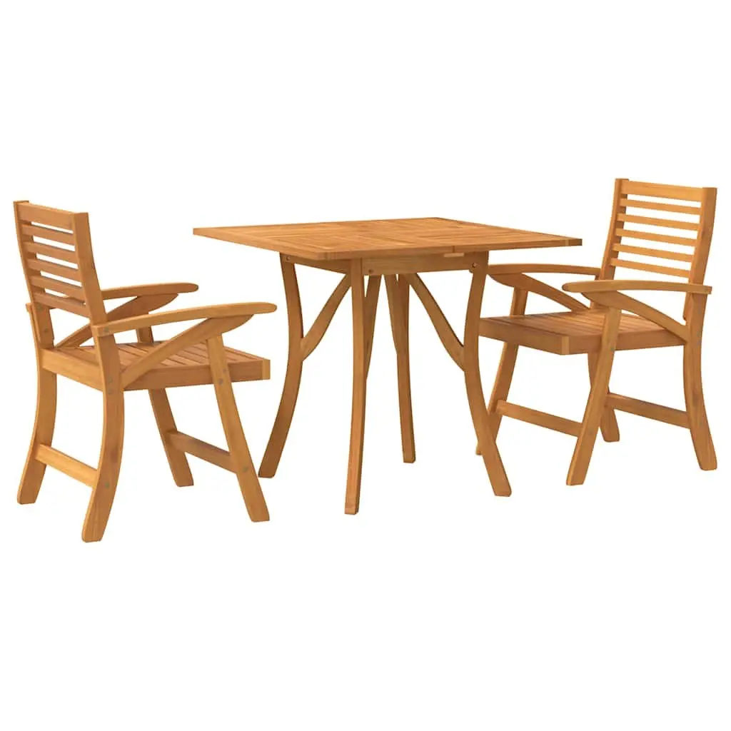 Garden Dining Set Brown 3 Piece Solid Acacia Wood Table Chairs Outdoor Furniture