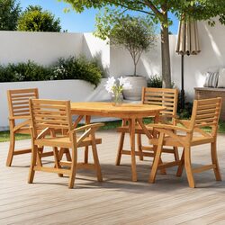 5 Piece Garden Dining Set Solid Acacia Wood Outdoor Patio Furniture Brown