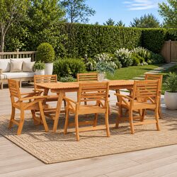 7 Piece Garden Dining Set Solid Wood Acacia Brown Outdoor Patio Furniture