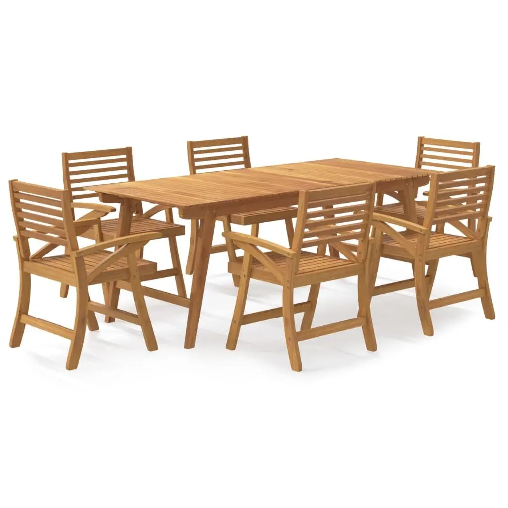 7 Piece Garden Dining Set Brown Solid Wood Acacia Outdoor Patio Furniture