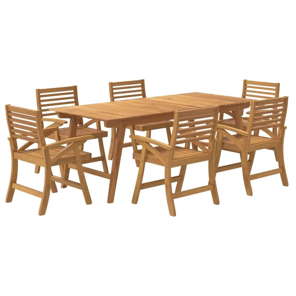 7 Piece Garden Dining Set Brown Solid Wood Acacia Outdoor Patio Furniture