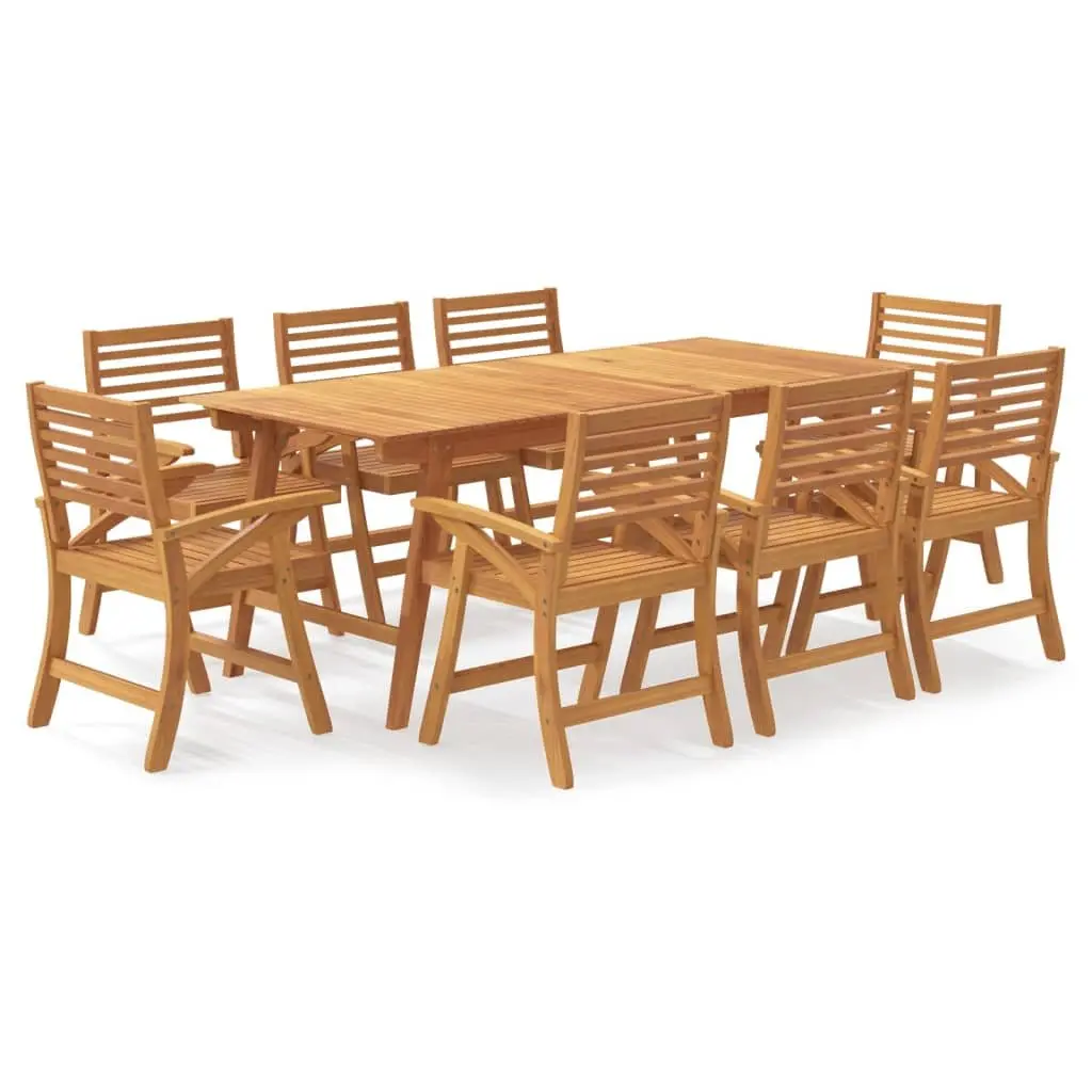 Garden Dining Set Brown 9 Piece Outdoor Patio Furniture Solid Acacia Wood Table Chairs