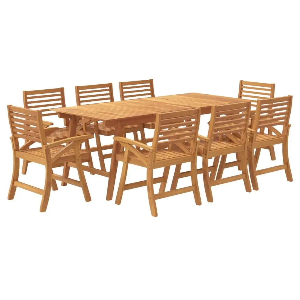Garden Dining Set Brown 9 Piece Outdoor Patio Furniture Solid Acacia Wood Table Chairs
