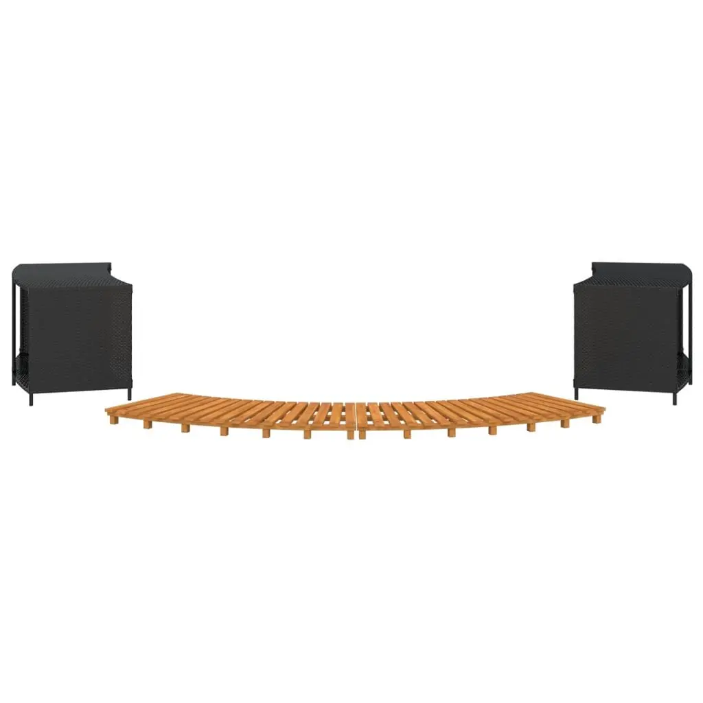 Hot Tub Surround Black PE Rattan Acacia Wood Storage Spa Enclosure