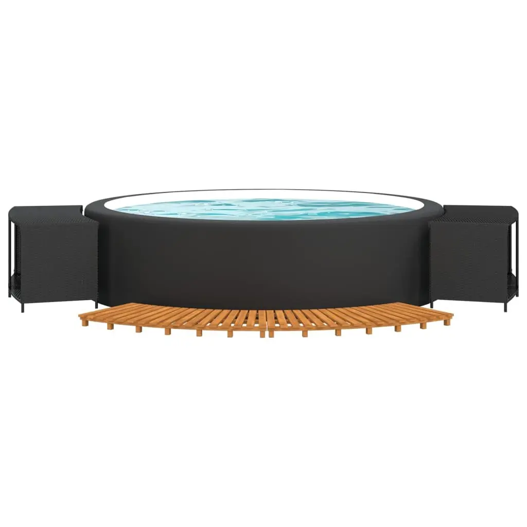 Hot Tub Surround Black PE Rattan Acacia Wood Storage Spa Enclosure