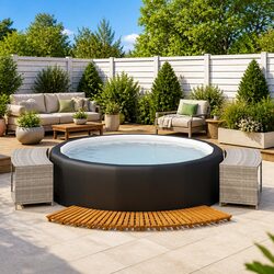Concise Hot Tub Surround: Grey Rattan and Acacia Step