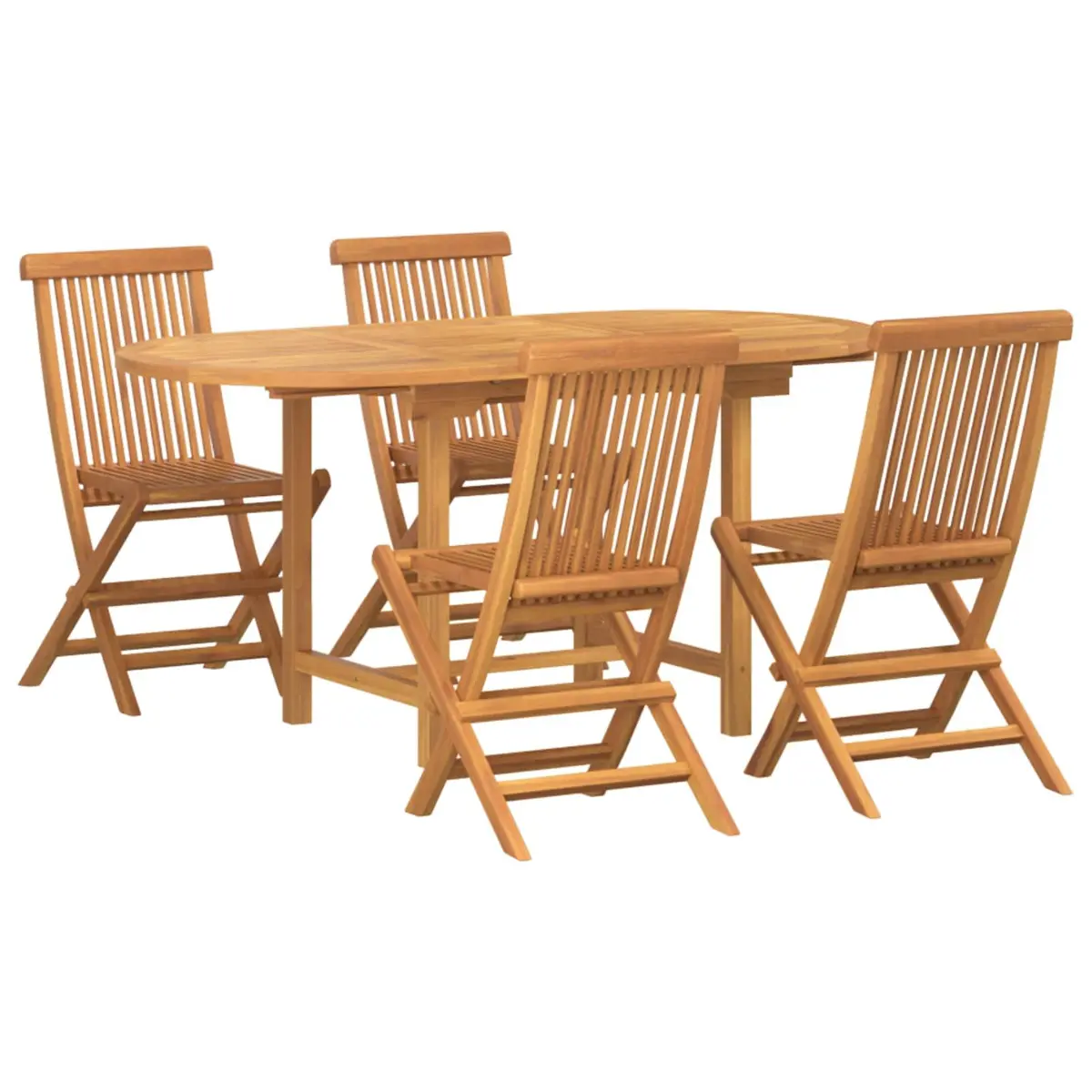Garden Dining Set Brown 5 Piece Solid Teak Wood Outdoor Table Chairs