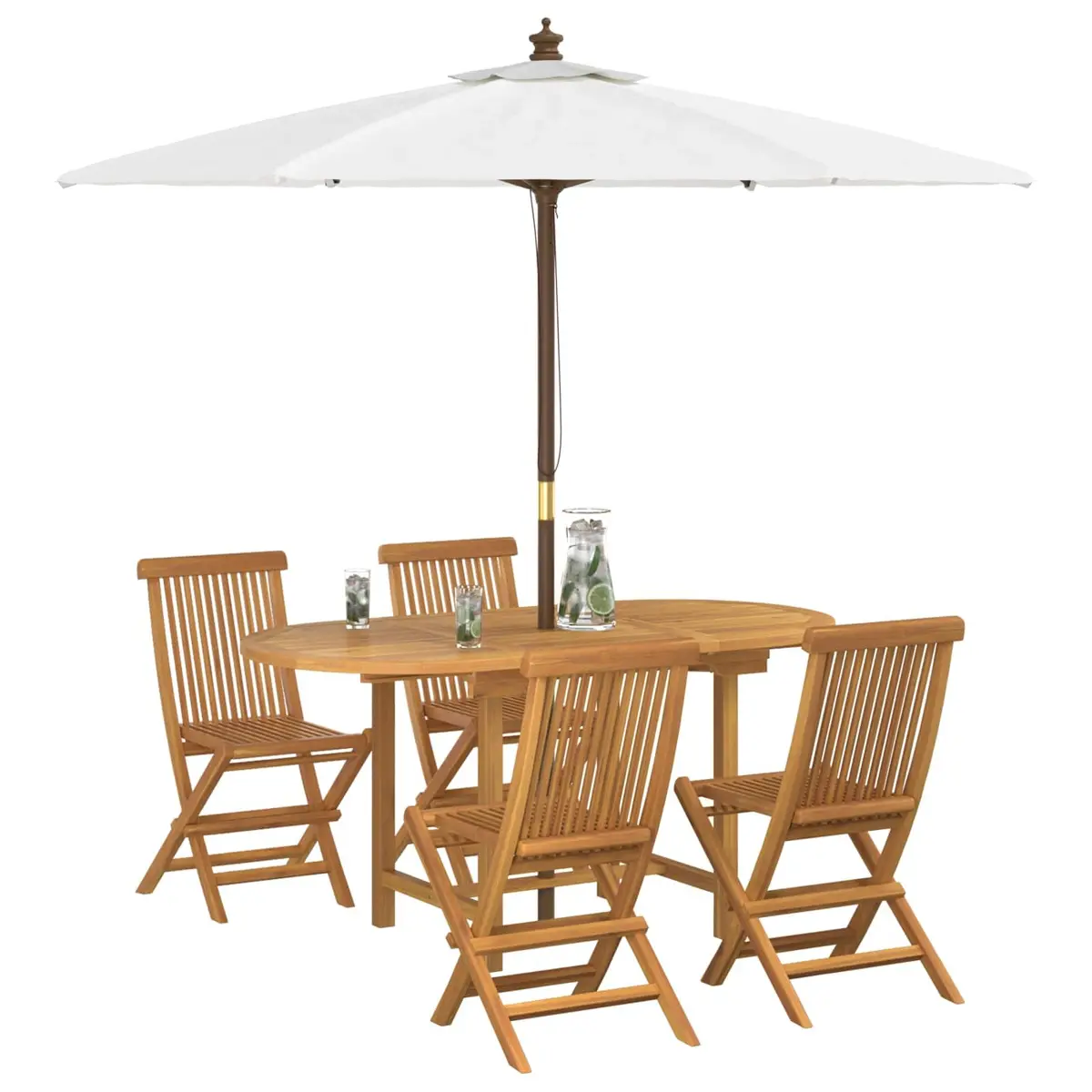 Garden Dining Set Brown 5 Piece Solid Teak Wood Outdoor Table Chairs