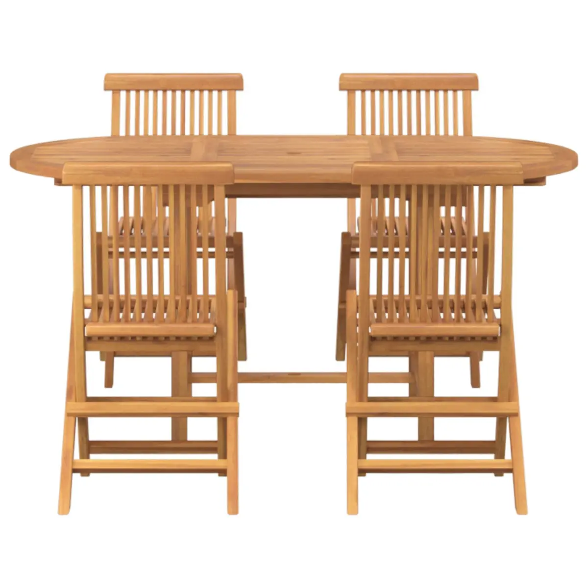 Garden Dining Set Brown 5 Piece Solid Teak Wood Outdoor Table Chairs