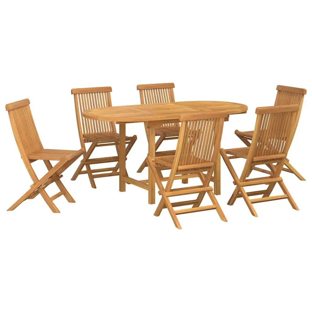7-Piece Outdoor Dining Set in Solid Brown Teak Wood