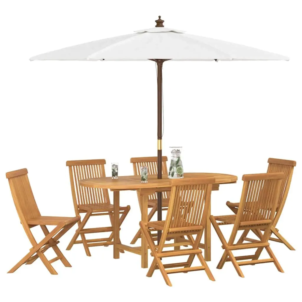 7-Piece Outdoor Dining Set in Solid Brown Teak Wood