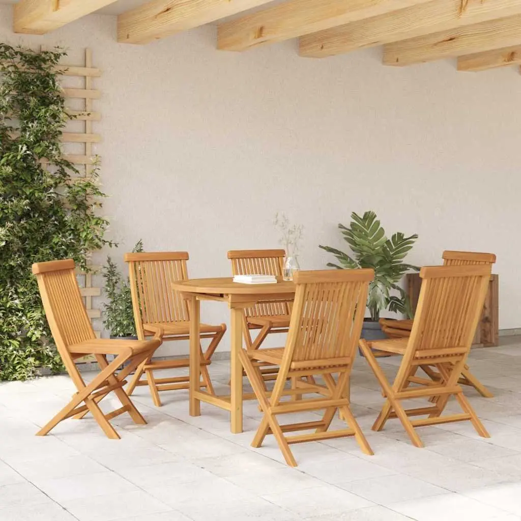 7-Piece Outdoor Dining Set in Solid Brown Teak Wood