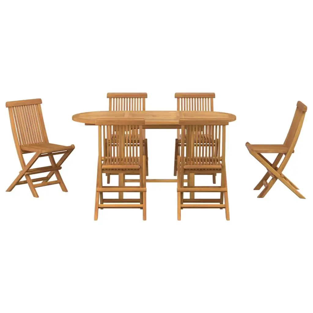 7-Piece Outdoor Dining Set in Solid Brown Teak Wood