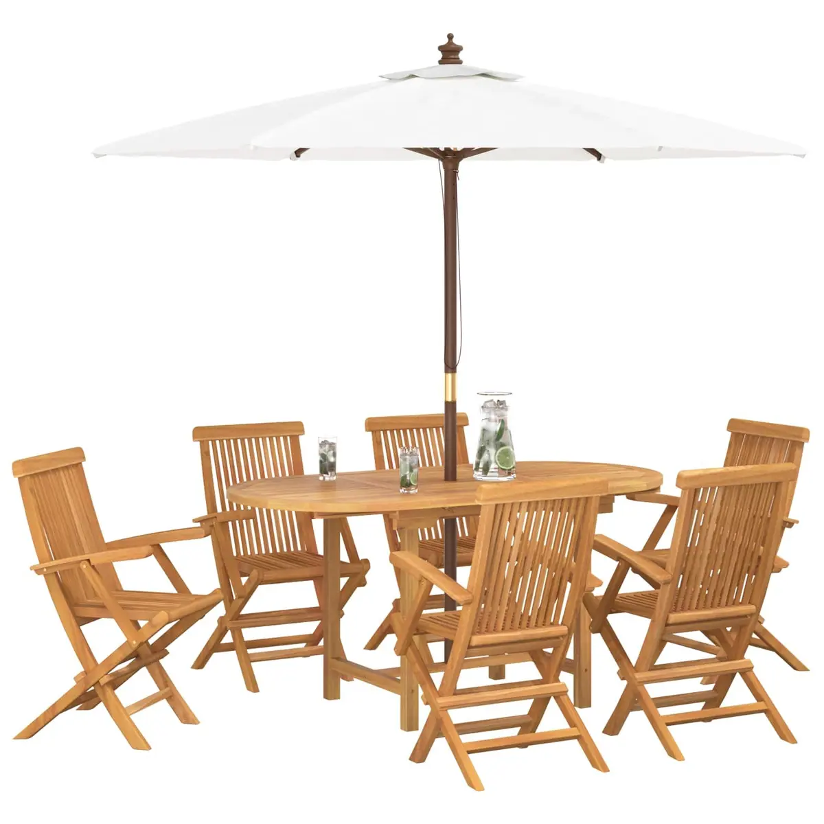 Garden Dining Set 7 Pieces Brown Teak Wood Outdoor Table Chairs Patio Furniture