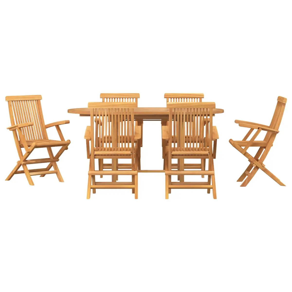 Garden Dining Set 7 Pieces Brown Teak Wood Outdoor Table Chairs Patio Furniture