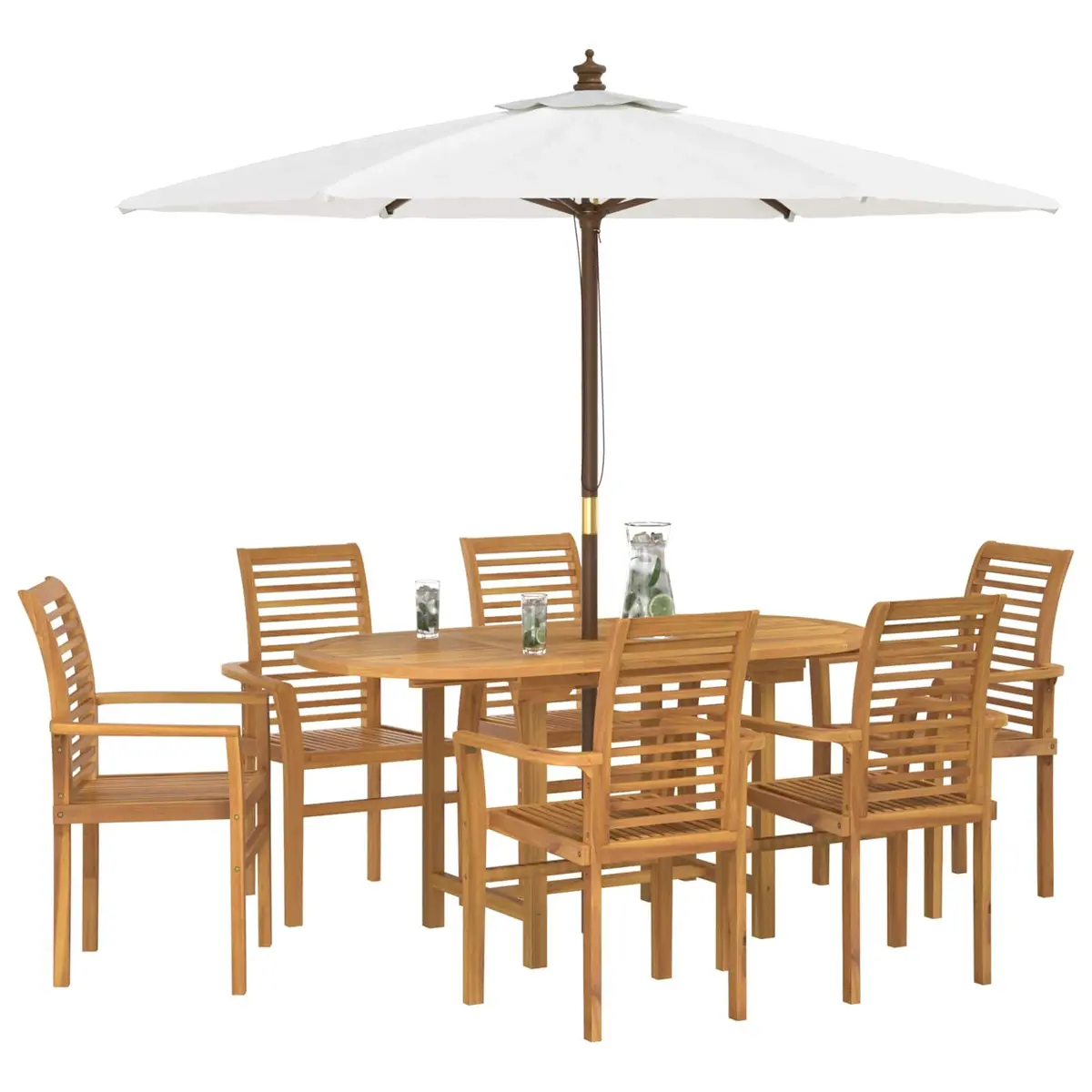 Garden Dining Set Brown 7 Pieces Solid Teak Wood Outdoor Table Chairs Furniture
