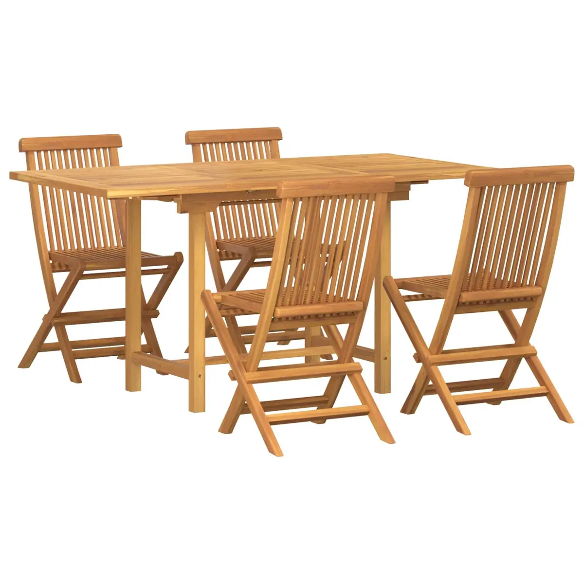 Garden Dining Set 5 Pieces Brown Teak Wood Outdoor Table Chairs Terrace