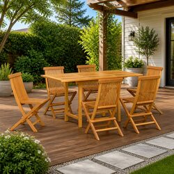 7-Piece Garden Dining Set: Modern Teak Wood Furniture