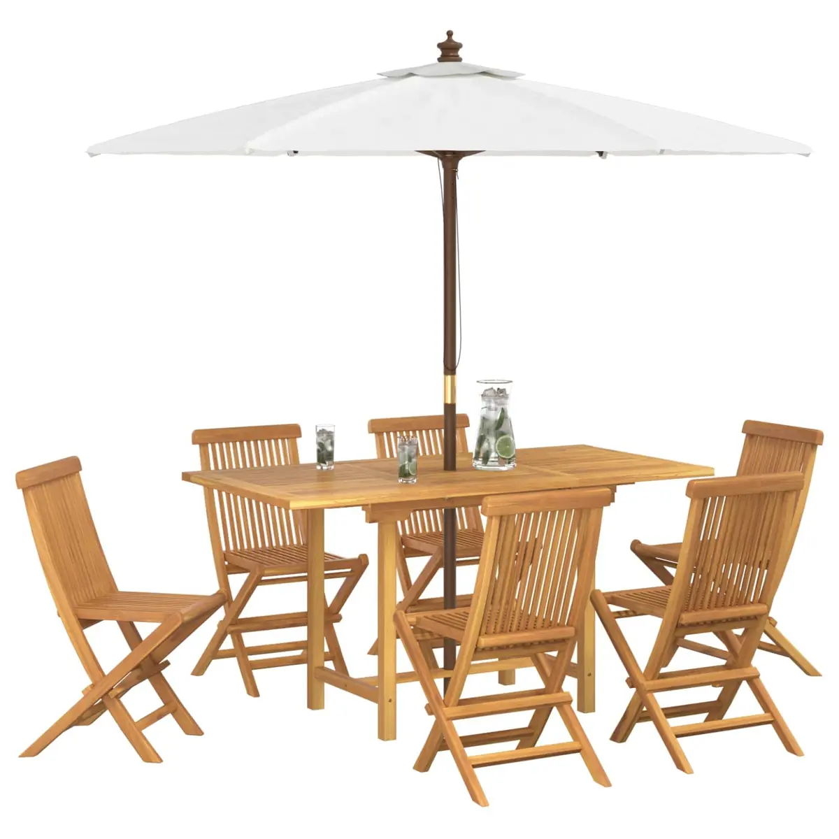 Garden Dining Set Brown 7 Piece Solid Teak Wood Outdoor Table Chairs