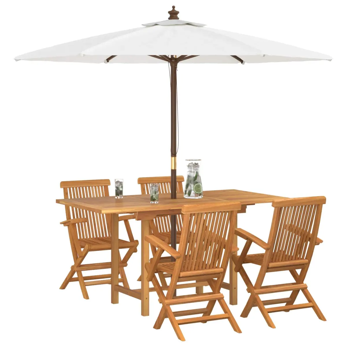 Garden Dining Set 5 Pieces Outdoor Furniture Brown Solid Teak Wood Table Chairs