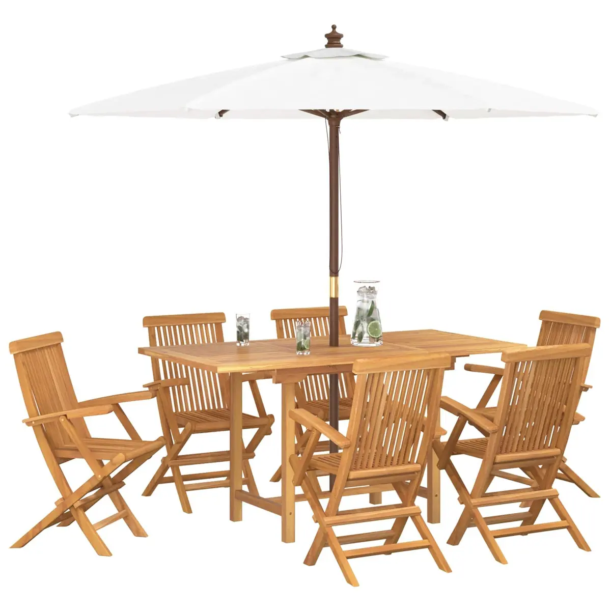 Garden Dining Set 7 Piece Brown Teak Wood Outdoor Table Chairs Patio Furniture