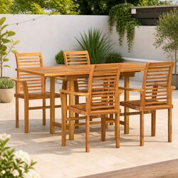 Compact 5-Piece Teak Wood Outdoor Dining Set