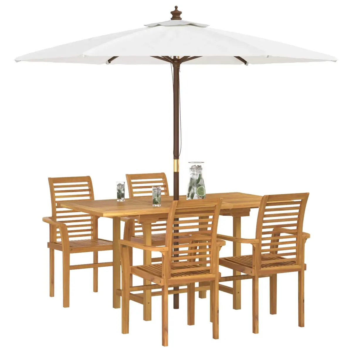 Garden Dining Set Brown 5 Piece Teak Wood Modern Outdoor Furniture