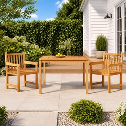 3 Piece Teak Wood Outdoor Dining Set in Stylish Brown