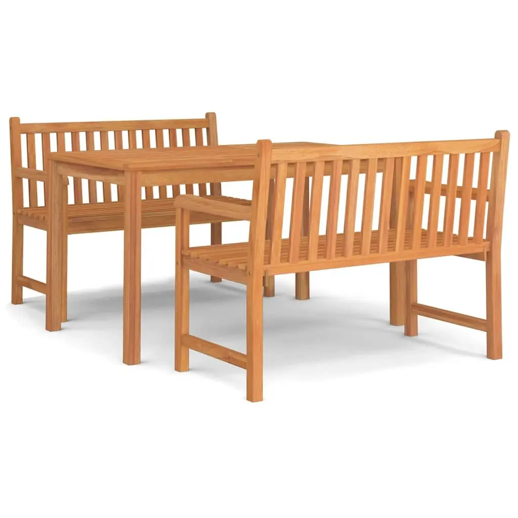 Garden Dining Set Brown 3 Piece Solid Wood Table Benches Outdoor Furniture
