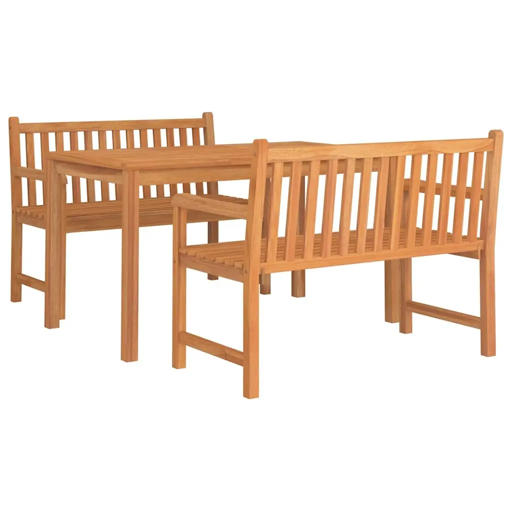 Garden Dining Set Brown 3 Piece Solid Wood Table Benches Outdoor Furniture